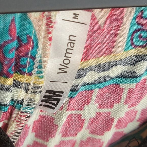 IAM Woman Multicolor Patterned Blouse Bell Sleeves V-Neck Braided Rope Top M - Picture 3 of 7